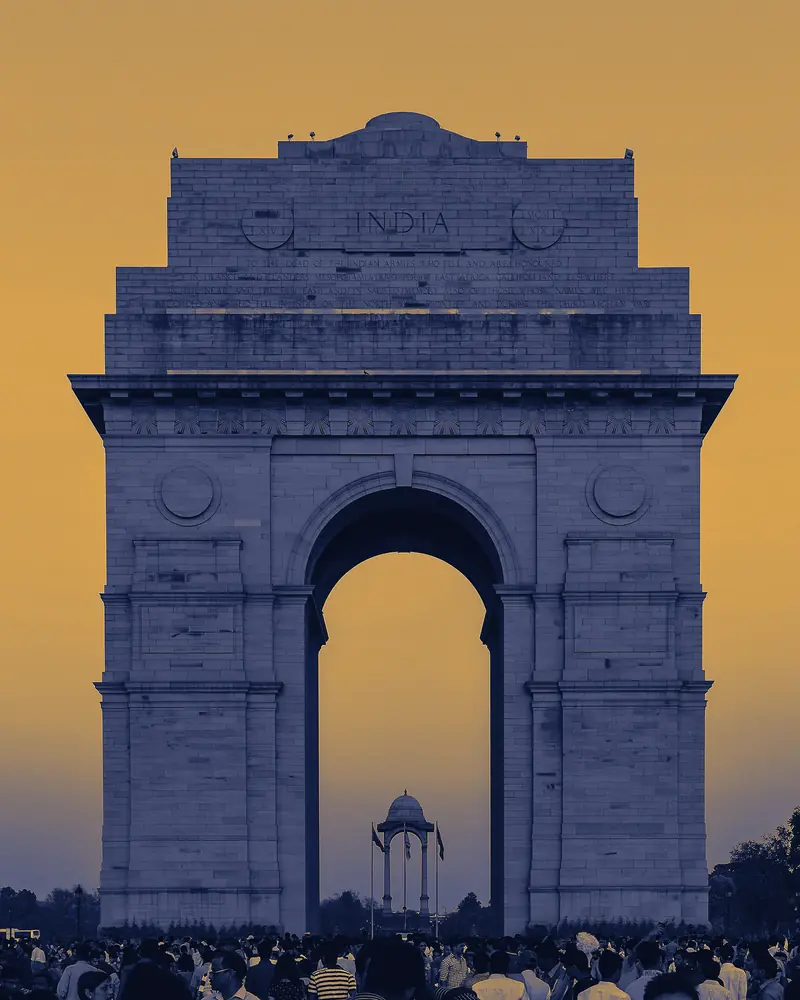 India Gate in New Delhi, in navy and gold tones